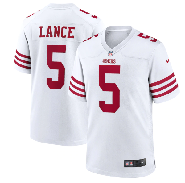 Men's San Francisco 49ers #5 Trey Lance 2022 New White Stitched Game Jersey Men's San Francisco 49ers #5 Trey Lance 2022 New White Stitched Game Jersey